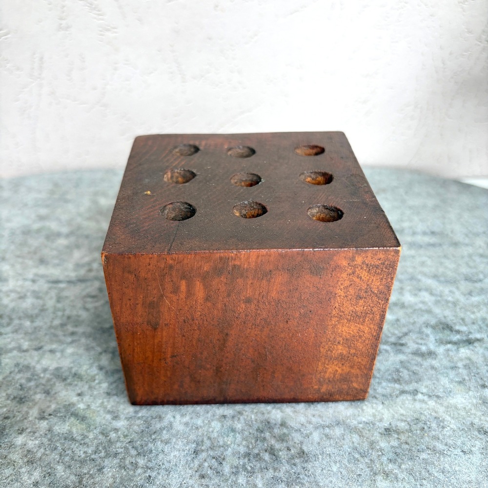 Vintage Rustic Wood Block Pencil Holder 9 Hole Desk Organizer Farmhouse Decor